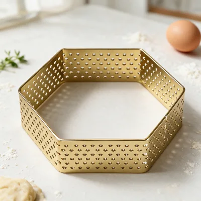 Heat Resistant Perforated Hex Cake Ring Durable Stainless Steel Oven Safe Baking Mold for Mousse Cake Tart Multiple Sizes