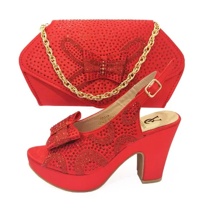 AB9072 Rhinestone Evening Shoes African and Bags to Match Red  Matching Clutch Bag Nigeria