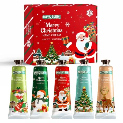 MIYUELENI Christmas 5-Piece Hand Cream Gift Set 30g Colorful Box Fruity Scent Hydrating Rose Green Tea Honey Infused