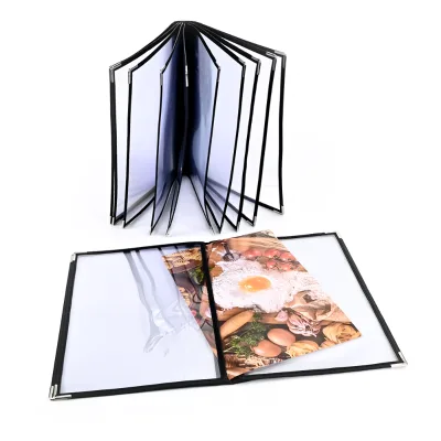 Factory Price PVC Transparent A4 Silver Corner Recipe Book a La Carte Drinks List Menu Folder for Restaurant Coffee Shop