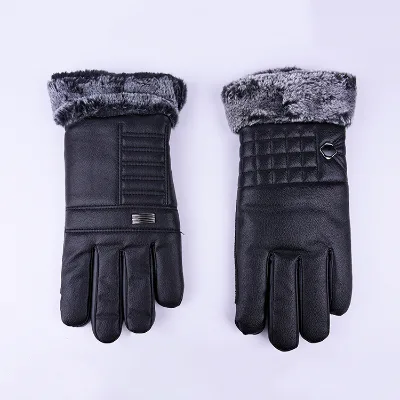 Fashion High Quality Black Warm Leather Men Wear Gloves Winter Cold Protection Thermal Protection for Extreme Temperatures