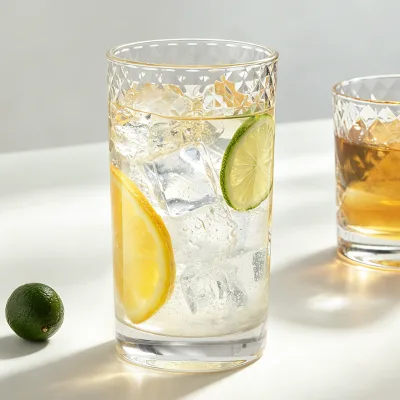12.8 oz Luxury Crystal Highball Glass Lead-Free Diamond Pattern 380ml Vintage Drinking Cup for Water Juice Cocktail Barware