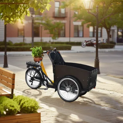 7-Speed Steel Fork Electric Cargo Bike Adult Pedicab for Men and Women for Family Cargo and Children Bakfiet