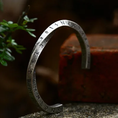New Style Stainless Steel Viking Runes Amulets Bracelet Bangle Wristband Cuff Bracelets for Men Fashion Jewelry