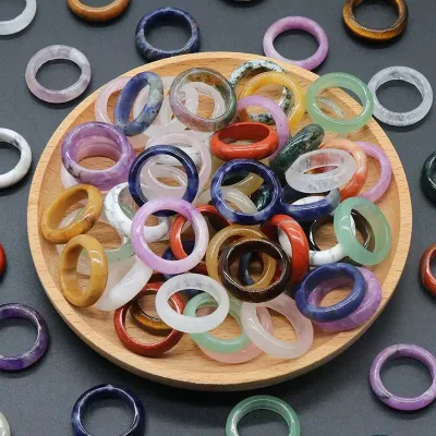 Wholesale Natural Healing Crystal Jewelry Craft Stone Ring Semi-Precious Mixed Stone round Ring for Feng Shui Figurines