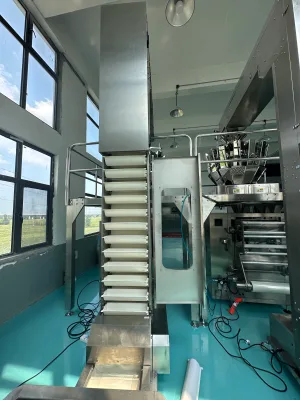 Stainless Steel Z-type Elevator Conveyor with Interchangeable Modular Container Units Customizable for Food and Packing Industry