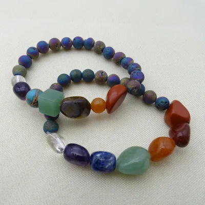 Seven Color Amorphous Crystal and 8mm Crystal Agate Bracelet Chakra Bracelet Single Ring Irregular Crystal Bracelet