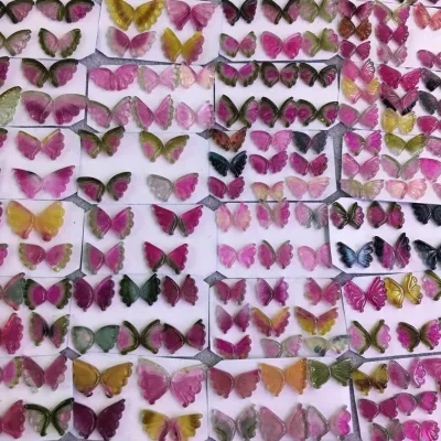 Natural Multi Green Black Pink Tourmaline Butterfly Wings Carving Gemstone Supplier at WholesaleFactory Price Shop Now