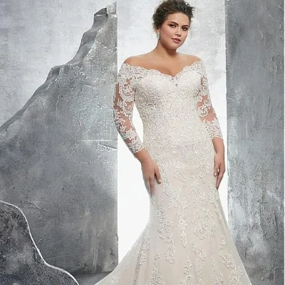 High Quality Lace Mermaid Wedding Dresses Backless Long Sleeve Flower Embroidery Beading Lace Mermaid Bride Gown