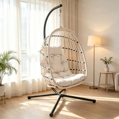 Comfort Linen Fabric Indoor Balcony Outdoor Patio Egg Basket Hammock Swing Chair With Stand