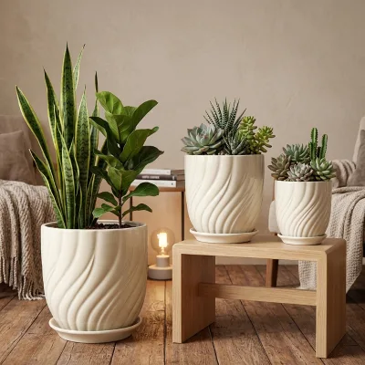 Simple Household Thickened Large Wave Pattern Flower Pot Living Room Light Luxury China Balcony Outdoor Use Flowerpots