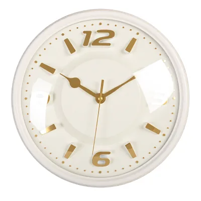 Personalized OEM Non Ticking Round Quartz Wall Clock Modern 3D Relief Gold Numerals Ivory White Hanging Clock Interior Decor