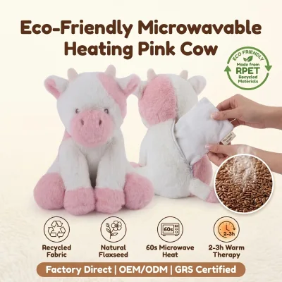 Microwavable Heating Pink Cow Plush Toy Warm Stuffed Animal Soft Microwaveable Doll Baby Comfort Toy Birthday Gift OEM Wholesale
