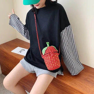 INS Halloween Beach Cute Mini Eco-Friendly Cartoon Strawberry Color Block Funny Girl Purse Bucket Handbag Shoulder Bag