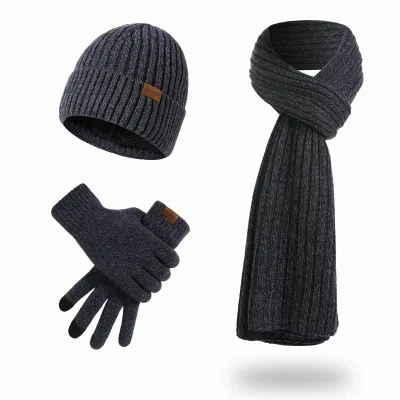Hot Selling 3-Piece Winter Knitted Hat and Scarf Set for Men and Women Solid Color for Daily Cycling Outdoor Activities