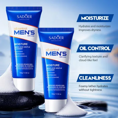 .SADOER Amino Acid Gentle Oil Control Moisturizing Face Wash for Men Hyaluronic Acid Vitamin C Herbal Fragrance Dry Skin Care