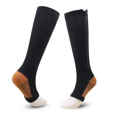 Manufacturer Wholesale Plus Size Nude Color Nurse Running Copper Compression Socks with Zipper