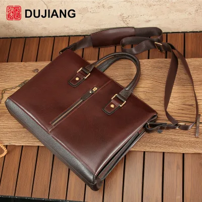 DUJIANG Men's Genuine Leather Casual Messenger Shoulder Bag Large Capacity for School Work Daily Use Model 6952