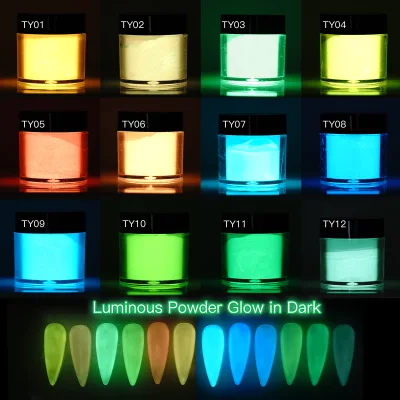 Glow in Dark Sequin Nail Powder 12 Colors Luminous Pigment Luxury Nail Art DIY Long Lasting Glitter Party Decoration