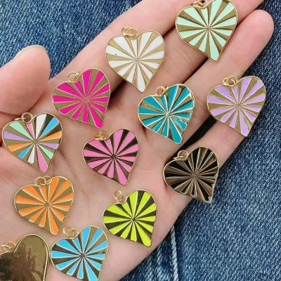 Hot Sale Gold Plated Enamel Neon Heart Charm Pendants for Necklace Earring Making Supplies