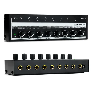 HA800 RGB Metal Professional Monitor Splitter Mini Stereo Audio 8 Channel Headphone Earphone Amplifier Portable