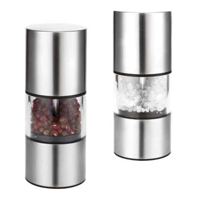 Manual Black Pepper Stainless Steel Rotary Grinder Carbon Steel Core with Glass Acrylic for Barbecue Seasoning and Salt Mill