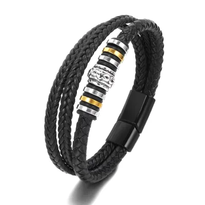 High Quality Fashion Leather Cord Bracelets Handmade Braided Multilayer Mens Magnetic Buckle Leather Bracelet
