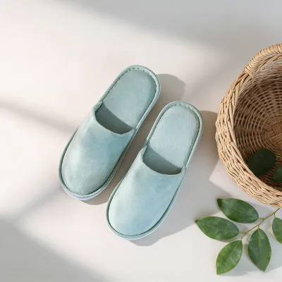 Wholesale Eco-Friendly Recyclable Hotel Disposable Slippers Flat Sole 0.3 Crystal Velvet Cover 0.3 Brushed Lining Colored Cloth