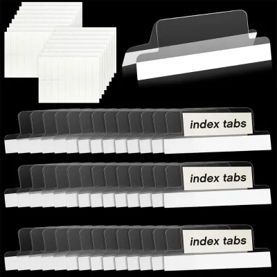 Clear Sticky Tab Plastic File Folder Tabs Insertable Self Adhesive Index Tabs with Printable Inserts for Notebooks