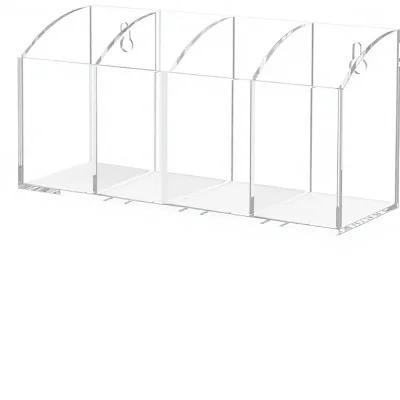 Acrylic Pen Holder Organizer 4 Compartments Clear Makeup Brush Holder No Drill Wall Mounting Pencil Holder Office Accessories