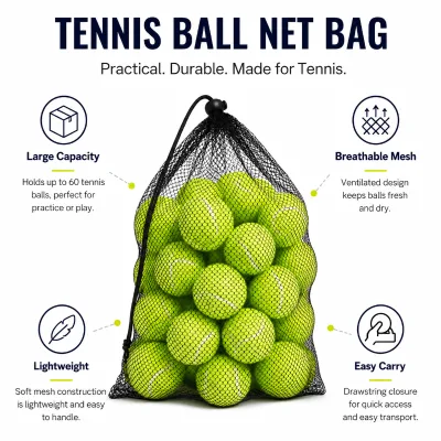 Padel Accessories Pickleball Tennis Ball Net Bag Portable Nylon Mesh Storage Bag for Tennis Training Court Equipment