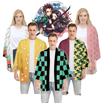Wholesale 2022 Hot Sale Custom Costume Kimono Jackets Fashion Summer Demon Slayer Kimetsu No Yaiba Print Japanese Cosplay Kimono