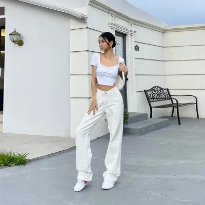 Low Waist White Cargo Pants Women's Clothing Women Jeans Pants Casual Baggy Denim Pants