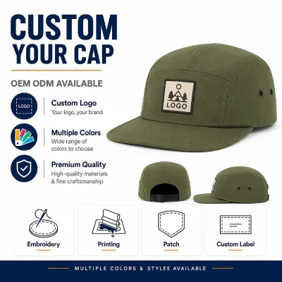 OEM ODM Custom 5 Panel Camp Caps Camper Hats Custom Patch Embroidery Printing Adjustable Outdoor Custom Logo Hats