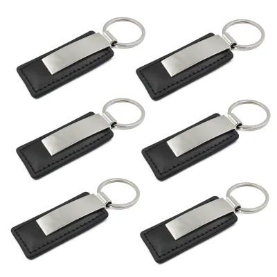 Wholesale Personalised Bulk Metal Rectangle Black Leather Keychain Luxury Car Pu Blanks Leather Keychain