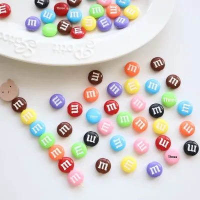 Rainbow M&Ms 14mm Round Double-Sided Straight-Hole Loose Beads DIY Beading Phone Straps Keychains Resin Craft Accessories