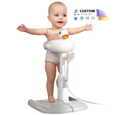 Free Mommy Hand Baby Standing Bath Rack Foldable Adjustable Care Infant Shower ABS Silicon Machine Set