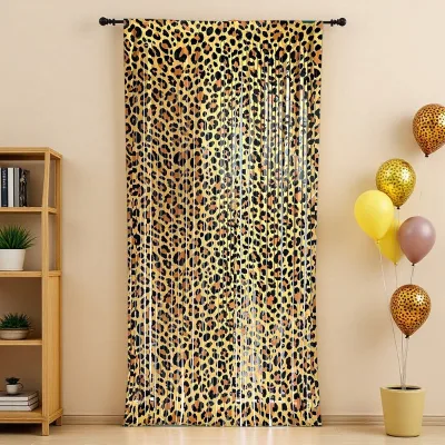 Leopard Print Rain Silk Tassel Curtain 1m*2m for Wild Theme Party Background Decoration