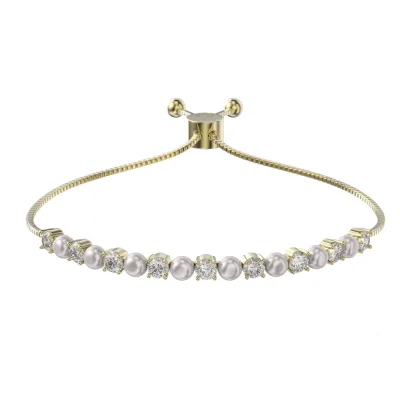 Fine Jewelry Dainty Adjustable Pearl Chain Bracelets 14K Real Gold Bracelet for Women Mother Wife Girls