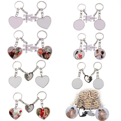 Zinc Alloy Fashion Digital Photo Round Pendant Thermal Transfer Keychain DIY Logo Personalized Valentine's Day Birthday Gift