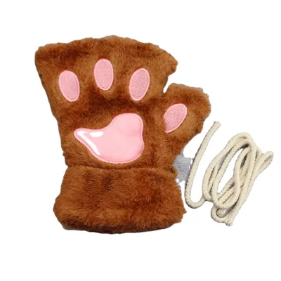 LINDA Women Animal Paw Fingerless Fluffy Bear Plush Paw Mittens Women Novelty Soft Gloves New Year Cat Paw Gift Gloves