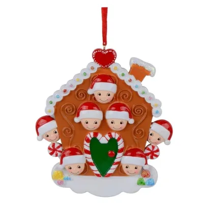 Gingerbread House Personalized Family of 7 Christmas Ornament