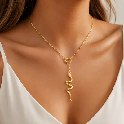 Wholesale 18K Gold PVD Stainless Steel Triple Snake Pendant Necklace Waterproof Trendy Animal Jewelry for Women