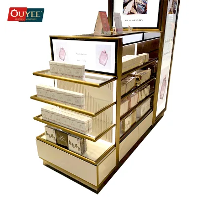 White Perfume Mall Kiosk Design Perfume Bar Display Parfum Store Shelf Acrylic Perfume Display Stand
