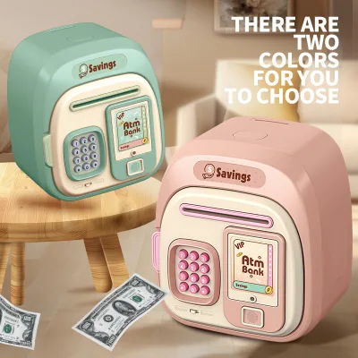 Automatic Roll Money Cartoon Bear and Rabbit Savings Jar with Fingerprint Unlock, Banking Toys for Kids, Money-Saving Piggy Bank