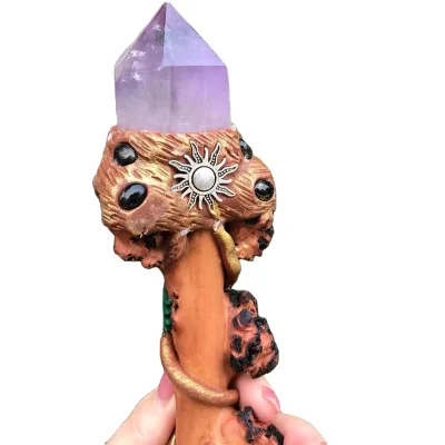 Wholesale High Quality Natural crystal magic wand selenite and amethyst wand For Gifts or Decoration Healing