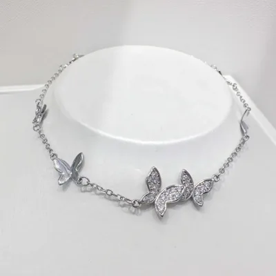 Wholesale Plata 925 Sterling Silver butterfly Multi Layered Bracelet Summer Kids Zircon 14k Gold Girls Hand Chain Bracelets