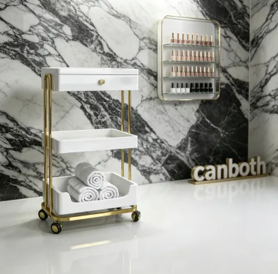 Luxury Modern Stainless Steel Commercial Portable Beauty Trolley with Drawer for beauty Salon OEM Custom