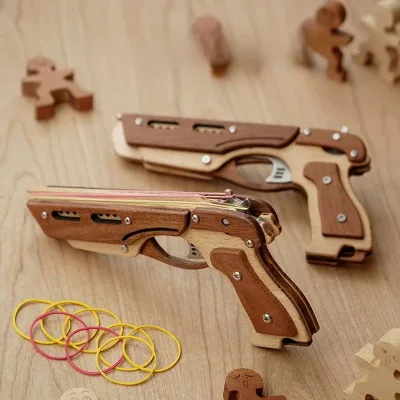 Hottest Outdoor Shooting Game Wooden Pistol Toy for Kids Safe Wooden Gun Model for Children Baby & Kids Decor