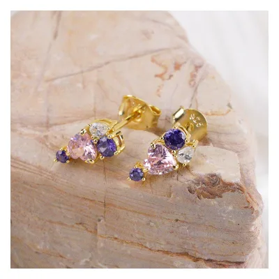 Heart-Shaped Pink Zircon Stud Earrings S925 Sterling Silver Jewelry